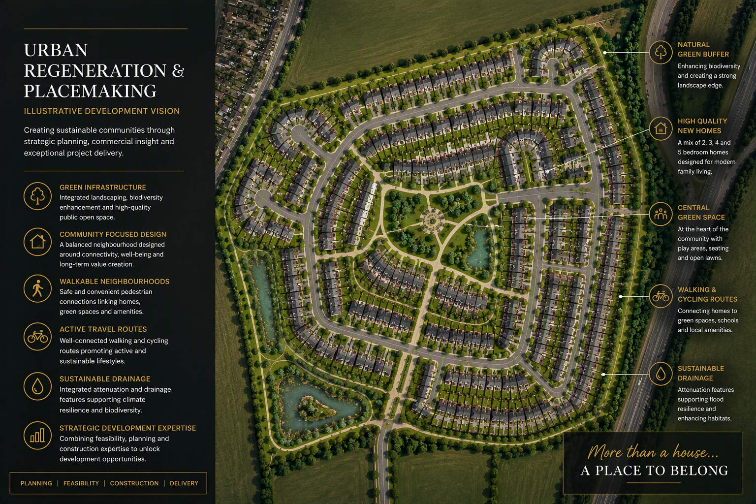 Illustrative residential masterplan focused on urban regeneration and placemaking